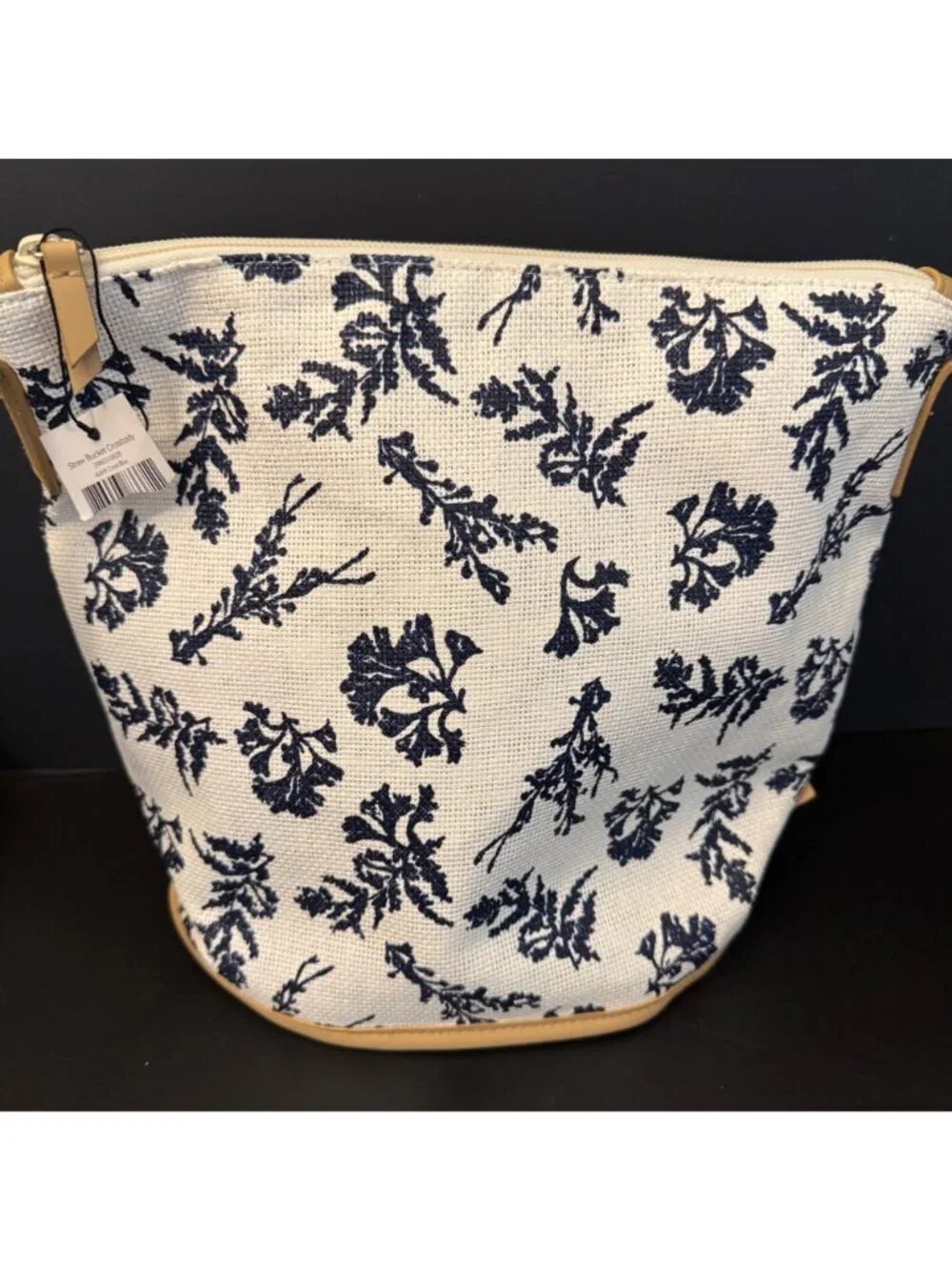 Vera Bradley Straw Bucket Crossbody Bag In Adrift Coral Blue Pattern With Adjust - Picture 4 of 16
